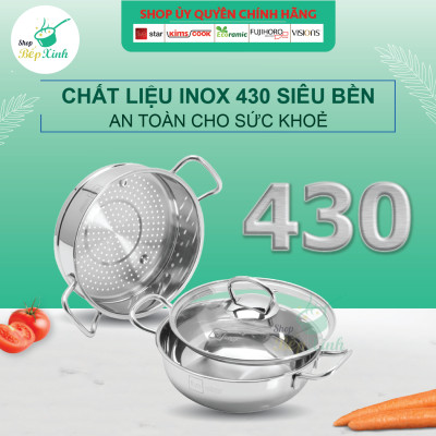 Nồi lẩu xửng hấp FIVESTAR 3 đáy từ nắp kính , tặng 1 vá canh 20cm | 24cm | 26cm | 28cm