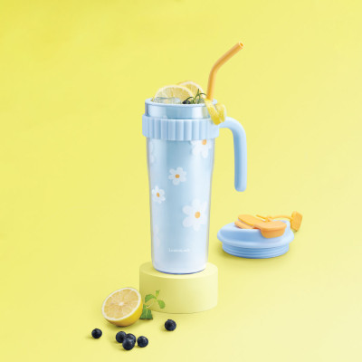 Ly nhựa 2 lớp LocknLock HAP538 Spring Double Wall Cold Cup - Dung tích 890ML - Kèm ống hút