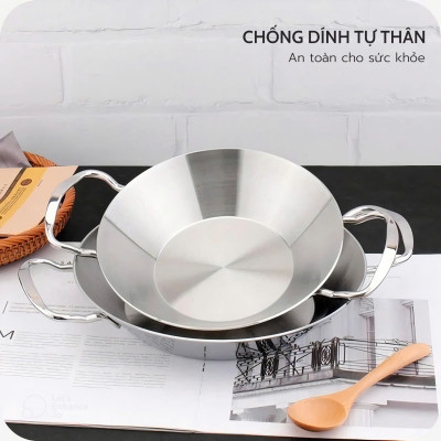 Chảo xào Inox 304 2 quai Seka đúc nguyên khối 3 lớp, Chảo Inox đáy từ dùng mọi loại bếp