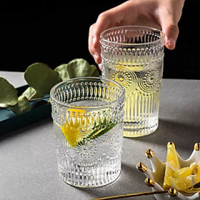 Combo 3 Cốc thủy tinh viền vàng vân họa tiết mặt trời-AVN29 