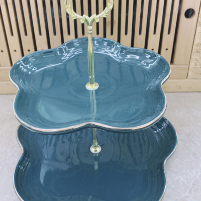 KHAY ĐỰNG BÁNH KẸO HOA QUẢ SỨ MÀU XANH CỔ VỊT HÌNH HOA 5 CÁNH CAMELIA - ANTH401