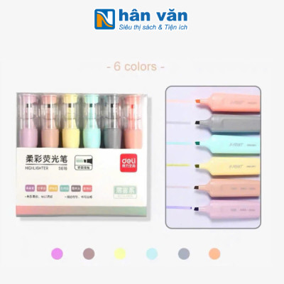 Set 6 Bút Highlight Deli Màu Morandi - Đánh Dấu Nhớ Dòng - Dạ Quang Deli Màu Pastel