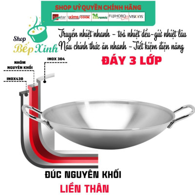 Chảo Xào Inox 304 Thân Đúc Đáy Liền Fivestar Plus 36cm , dùng được mọi bếp , tặng 1 sạn inox