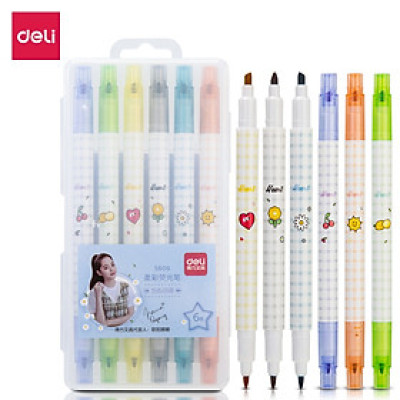 Bút nhớ dòng 2 đầu Deli - 6 màu - Nét trơn mượt, màu tươi sáng - 6 chiếc/1 Hộp - S606