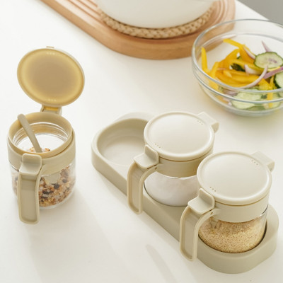 Set 3 hũ (lọ) đựng gia vị kèm khay DandiHome 250ml thủy tinh cao cấp tặng muỗng