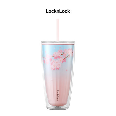 Ly nhựa 2 lớp Cherry Blossom Double wall Cold Cup LocknLock HAP522 - Kèm ống hút - Dung tích 750ml