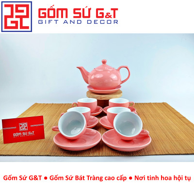 Bộ trà dáng bưởi màu hồng Gốm Sứ G&T