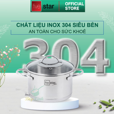 Bộ nồi quánh inox 304 FiveStar 3 đáy từ 5 món nắp kính , quai oval , Tặng 10 muỗng inox