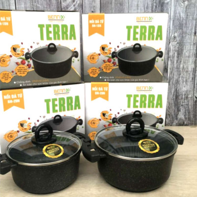 Nồi vân đá chống dính Bennix Terra size 18cm/20cm đáy từ vung kính