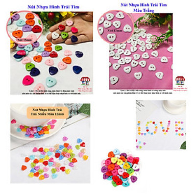 Túi 20 Nút Nhựa Hình Trái Tim Nhiều Màu Sắc,Nút nhựa bóng đẹp làm nút áo trang trí sản phẩm handmade xinh xắn- Kin Shop Handmade