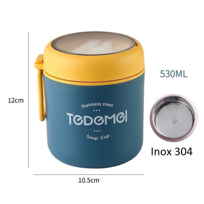 Bình Ủ Cháo Cốc Đựng Cháo Giữ Nhiệt Tedemei Chất Liệu Inox 304 Kèm Thìa Dung Tích 530ml