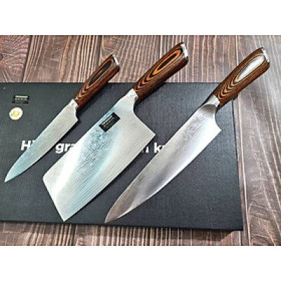 DAO - BỘ 3 DAO BẾP NHẬT BẢN THÉP DAMASCUS MÃ A9 DT2 nt topcomshop vn