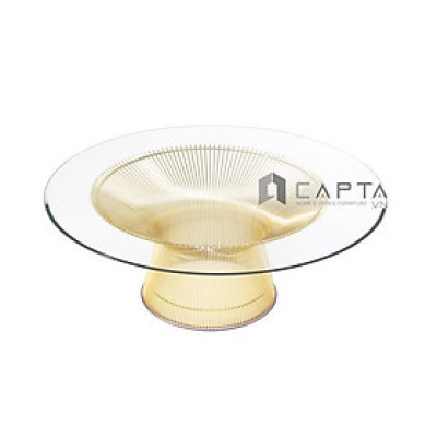 Bàn sofa mặt kính cường lực TS PLATNER GOLD 08 Bàn tiếp khách mặt kính 8 ly chân sắt mạ vàng gold