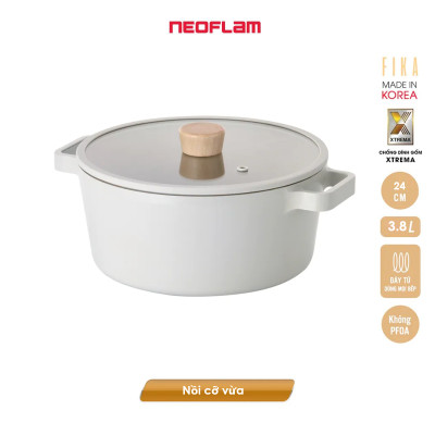 [Hàng chính hãng] Nồi cỡ trung Neoflam Fika 24cm. Đường kính 24cm I Thành cao 12cm I Thể tích 3.8L I Trọng lượng 2100g I Made in Korea. Hàng có sẵn, giao ngay