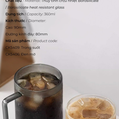 Ly thủy tinh uống trà cà phê 360ml CAFE DE KONA