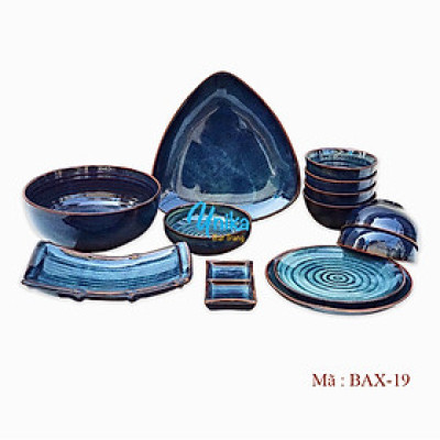 Dinner Set - Bộ đồ ăn men xanh hỏa biến - Set đồ ăn - Bộ bát đĩa gốm Unika Bát Tràng bax19