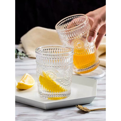 Combo 3 Cốc thủy tinh viền vàng vân họa tiết mặt trời-AVN29 