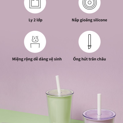 Ly nhựa 2 lớp LocknLock Bubble Tea Cold Cup HAP529 720ml, Hàng chính hãng, kèm ống hút trân châu - JoyMall