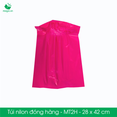 MT2H - 28x42 cm - Túi nilon gói hàng - 100 túi niêm phong đóng hàng màu hồng