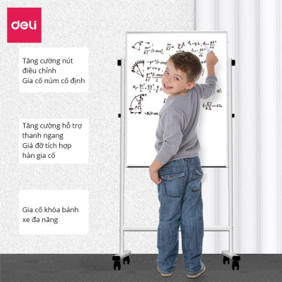 Bảng Từ Trắng Hai Mặt Xoay 360 Độ Có Chân Di Động Chữ H Điều Chỉnh Cao Thấp Deli - Bảng Flipchart - Phù Hợp Trường Học, Văn Phòng - Nhiều Kích Cỡ
