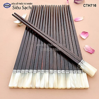 Đũa Trắc Việt Nam vuông đầu ốc viền Bạc hàng siêu cấp dành cho giới thượng lưu (10 đôi/hộp) CTH716TV - có thể làm quà biếu, tặng