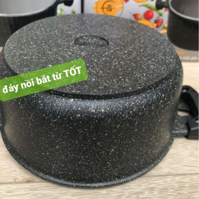 Nồi vân đá chống dính Bennix Terra size 18cm/20cm đáy từ vung kính