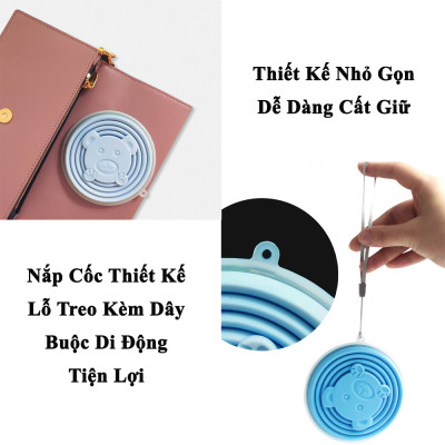 Cốc Gấp Gọn Silicon KUNBE Có Nắp Đậy Dây Treo Tiện Lợi