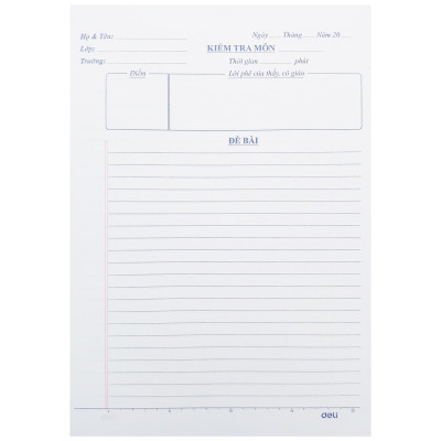 Giấy Kiểm Tra - Kẻ Ngang 7mm - 175 x 250 mm - 70gsm - Deli CN602 (25 Tờ Kép)