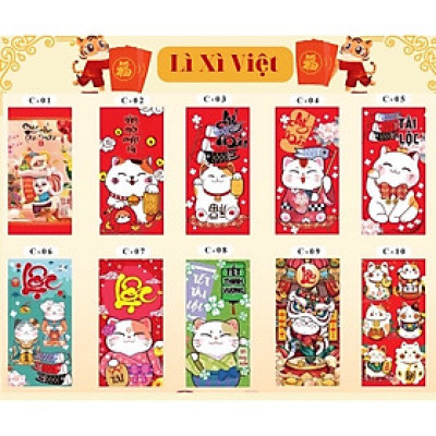 Com bo 10 xấp 100 bao xì xì Tết  truyền thống đa dạng nhiều màu , nhiều mẫu dễ thương và cute 