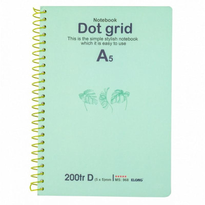 Sổ Dot Grid lò xo đơn KLONG A5 200 trang 70/76; MS: 968