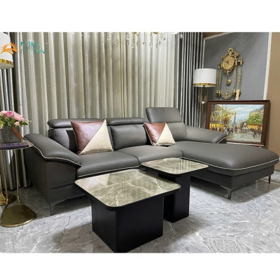 Sofa góc L da bò Italy Tundo màu xám – SFLCT04 2m6 x 1m6 hàng cao cấp chuẩn da bò nhập khẩu Ý