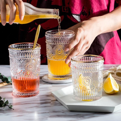 cốc thủy tinh cao cấp đế lồi Heodecor C03, ly ngoại họa tiết hiện đại