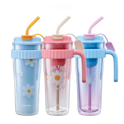Ly nhựa 2 lớp LocknLock HAP538 Spring Double Wall Cold Cup - Dung tích 890ML - Kèm ống hút
