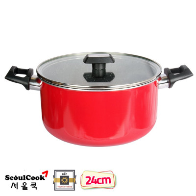 Tặng cặp nhấc nồi silicon cao cấp - Combo 2 món, nồi chống dính Kimscook  24cm và Chảo đúc Ecoramic sâu lòng 28 cm đỏ