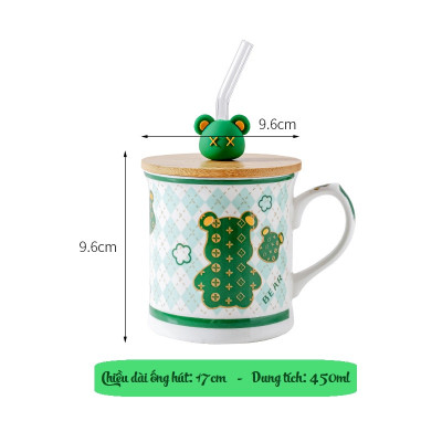 Ly Sứ Cao Cấp Nắp Gỗ Dễ Thương Thể Tích 450ml