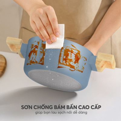 Bộ nồi chống dính vân gỗ Elmich Nature EL-5206MG04 size 18, 20, 24 chảo 26cm
