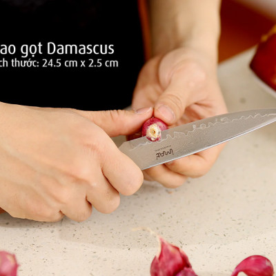 Dao nhà bếp Damascus iMat, lưỡi bằng thép không gỉ 9Cr18, cán gỗ cẩm lai tự nhiên