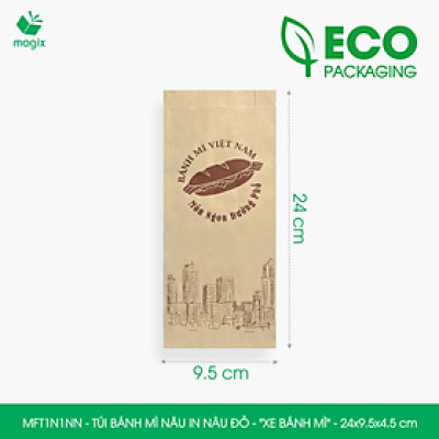 MFT1N1NN - 24x9.5x4.5 cm - 500 Túi bánh mì Nâu, in sẵn họa tiết XE BÁNH MÌ - Bao bánh mì Túi giấy thực phẩm an toàn