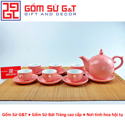 Bộ trà chóp lửa màu hồng Gốm Sứ G&T