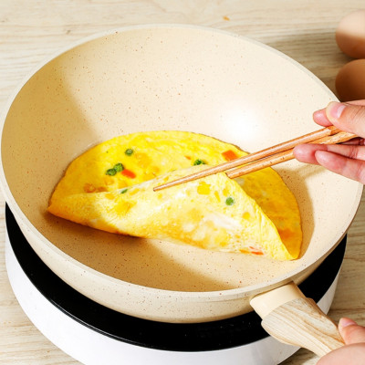 Chảo Chống Dính Bếp Từ Vân Đá Kiểu Nhật 22cm, Chảo Chống Dính Đáy Từ Ceramic Cán Gỗ, Chảo Nhật