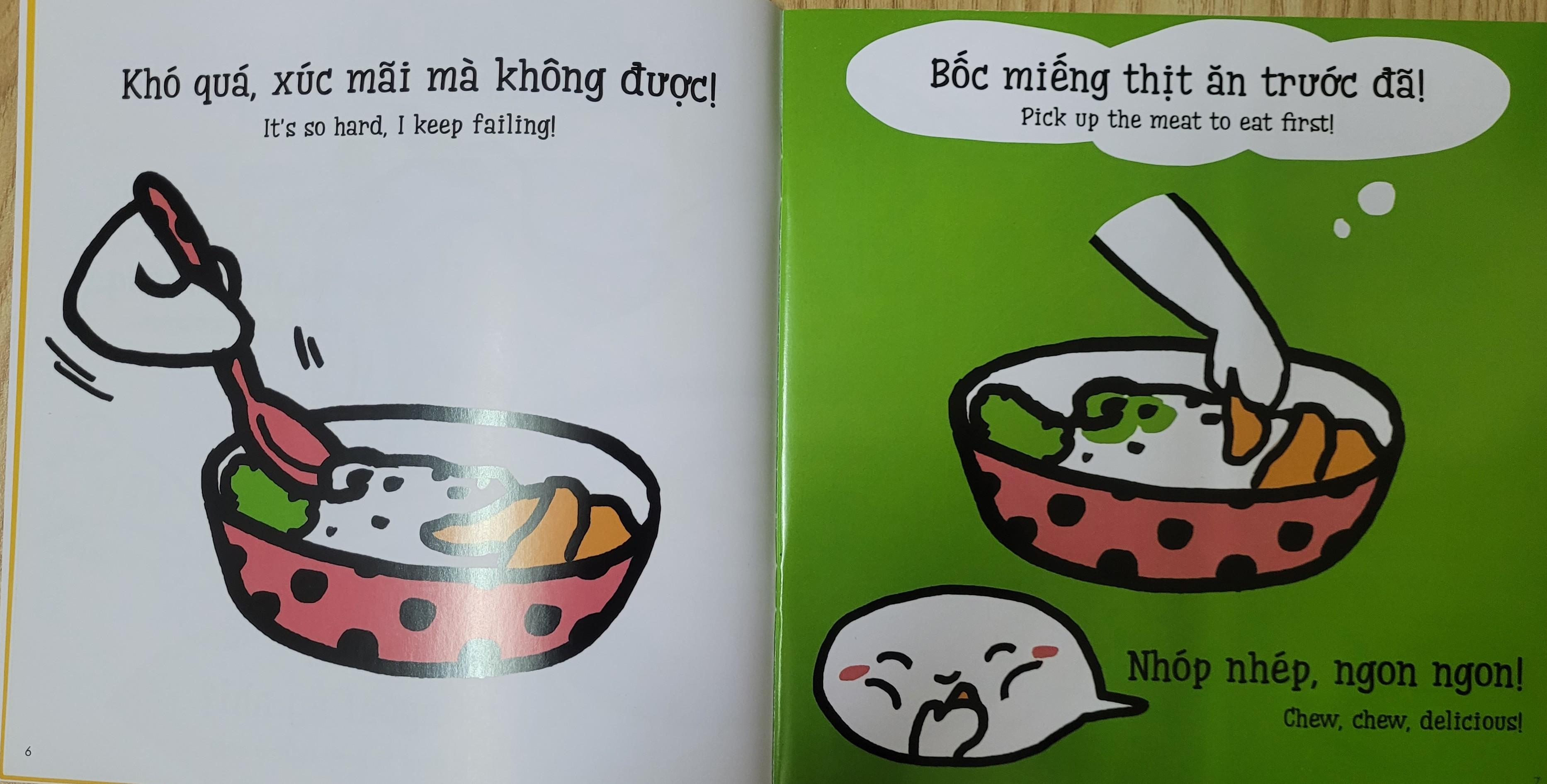 Sách Ehon Miu Miu Tự Lập Phần 1 Song Ngữ - Xúc Cơm Ăn