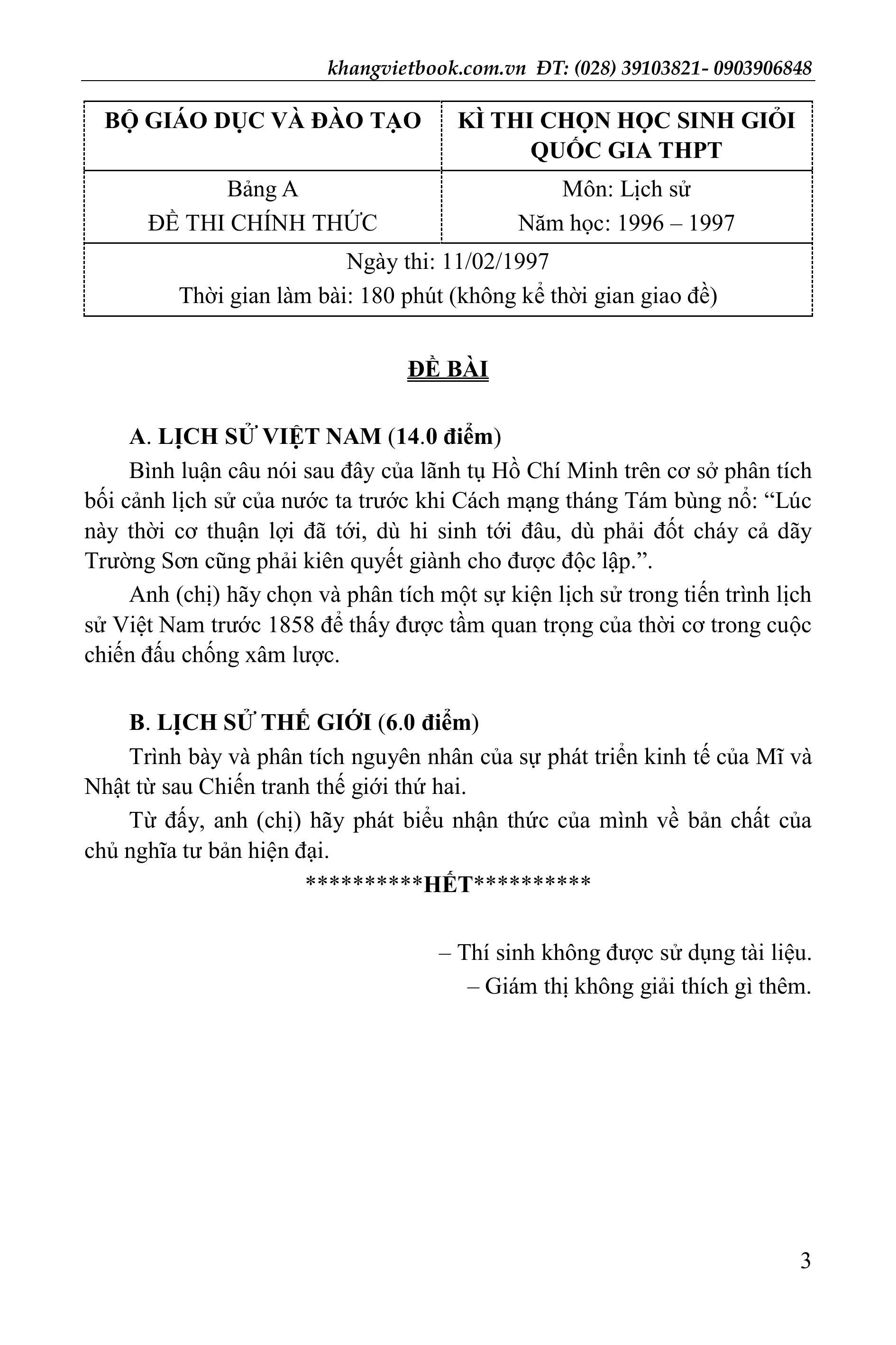 Sách - Tinh Tuyển Những Bài Đoạt Giải Quốc Gia - Môn Lịch Sử