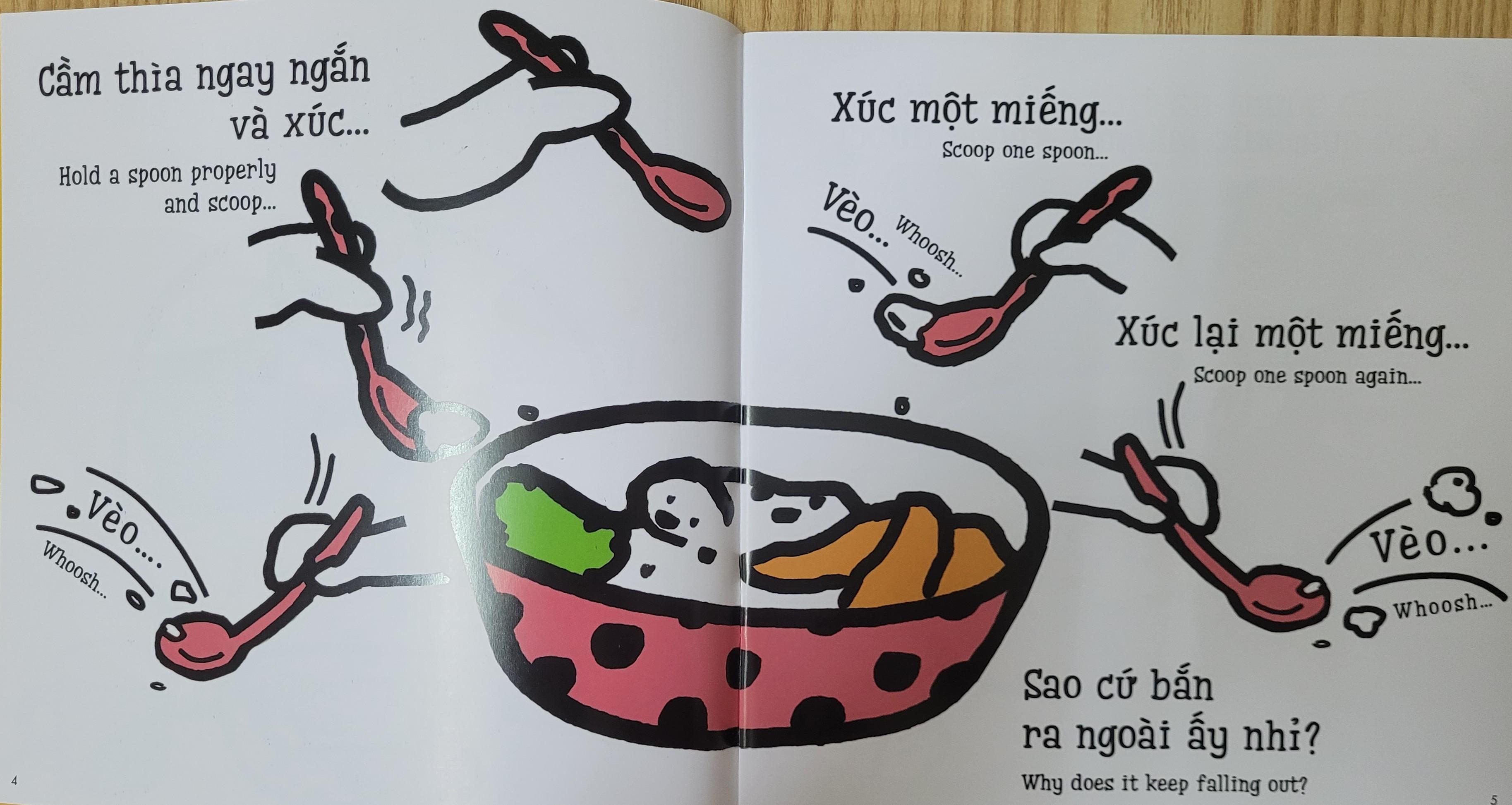 Sách Ehon Miu Miu Tự Lập Phần 1 Song Ngữ - Xúc Cơm Ăn