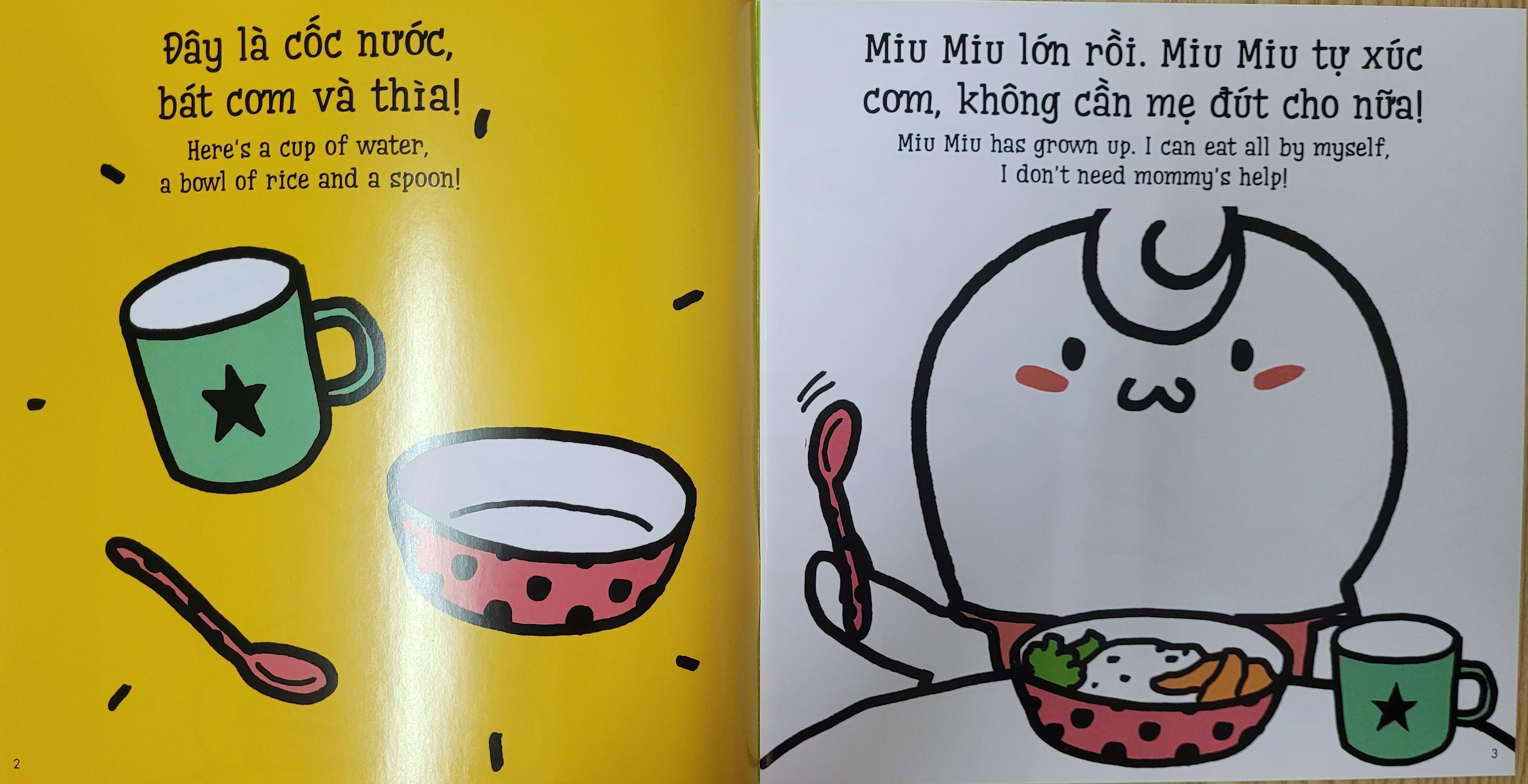 Sách Ehon Miu Miu Tự Lập Phần 1 Song Ngữ - Xúc Cơm Ăn