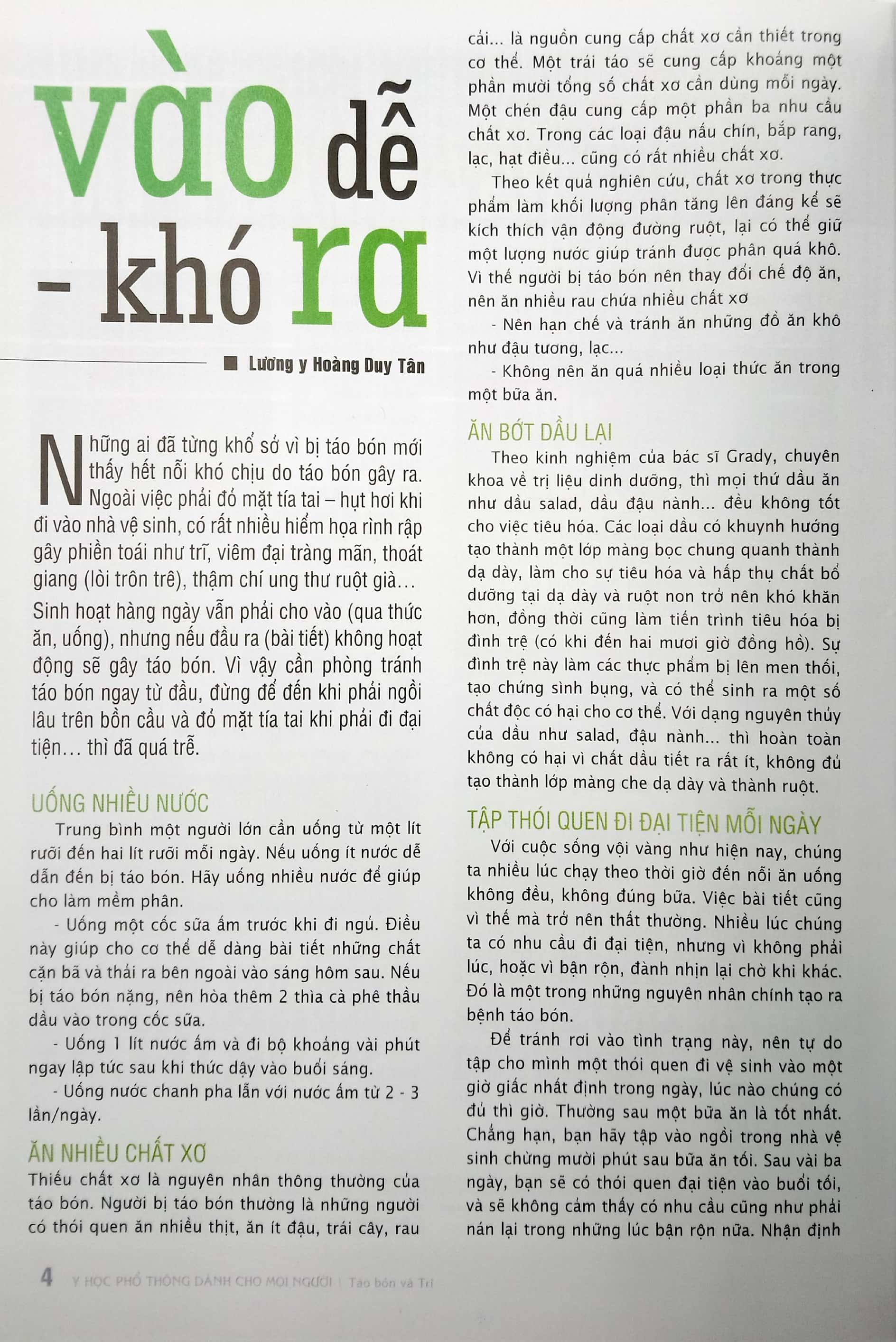 Y Học Phổ Thông Dành Cho Mọi Người - Chuyên Đề: Táo Bón Và Trĩ