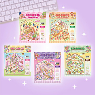 Combo 5 Cuốn Bóc dán 3D Tiệm Hoa Baby Three (Đồ chơi bóc dán 300+ Sticker cho bé)