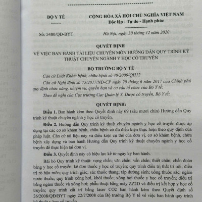 Sách Cẩm Nang Tra Cứu Quy Trình Kỹ Thuật Chuyên Ngành Y Học Cổ Truyền - V2046T