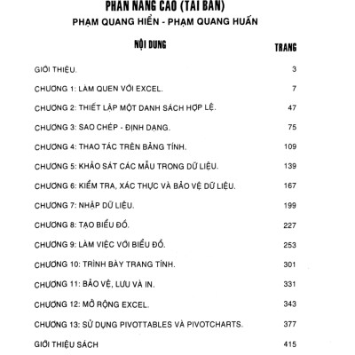 Hướng Dẫn Sử Dụng Excel - Excel Dành Cho Người Tự Học (Phần Nâng Cao - Tái Bản) - Phạm Quang Hiển, Phạm Quang Huấn