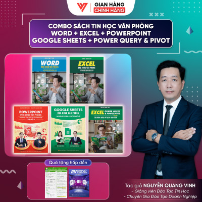 Combo 5 Sách Word - Excel - Power Point - Google Sheet - Power Query ĐÀO TẠO TIN HỌC Ứng Dụng Văn Phòng Kèm Video Hướng Dẫn