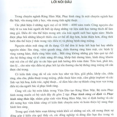 Phục Hình Răng Tháo Lắp (Dùng Cho Sinh Viên Răng Hàm Mặt) - bản in năm 2018